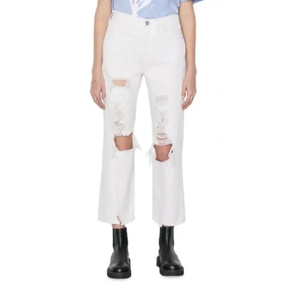 Frame Denim Le Jane Crop Jeans Distressed Straight Leg High Rise White Size 27 - Picture 2 of 13